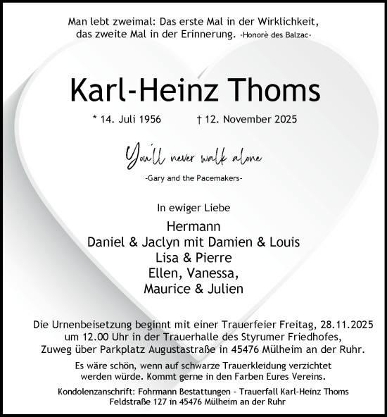 Traueranzeige von Karl-Heinz Thoms von Tageszeitung