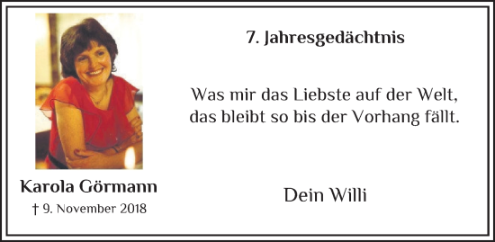 Traueranzeige von Karola Görmann von Tageszeitung