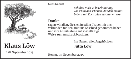 Traueranzeige von Klaus Löw von Tageszeitung