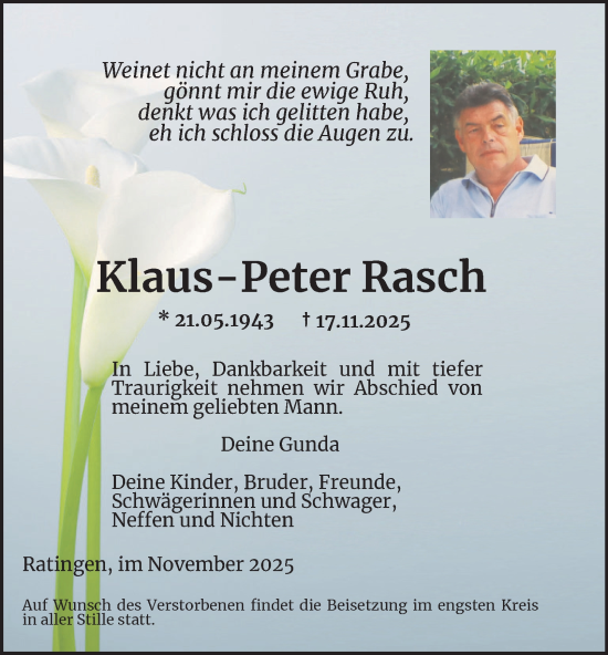 Traueranzeige von Klaus-Peter Rasch von Tageszeitung