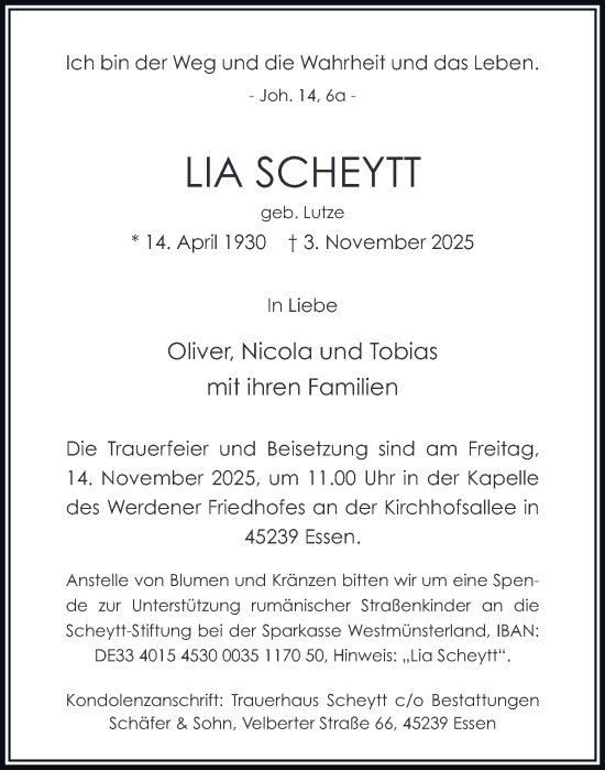 Traueranzeige von Lia Scheytt von Tageszeitung