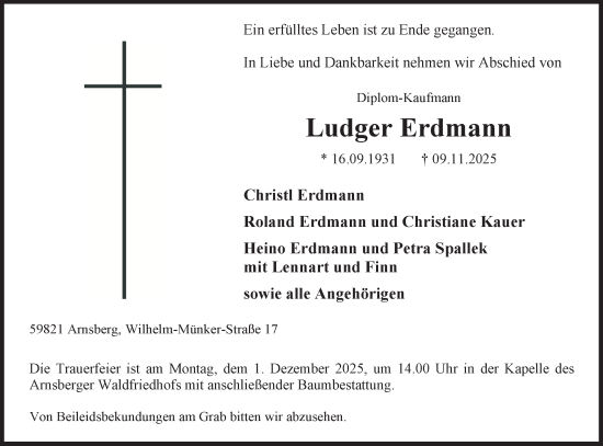 Traueranzeige von Ludger Erdmann von Tageszeitung