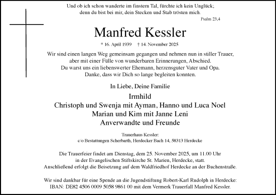 Traueranzeige von Manfred Kessler von Tageszeitung