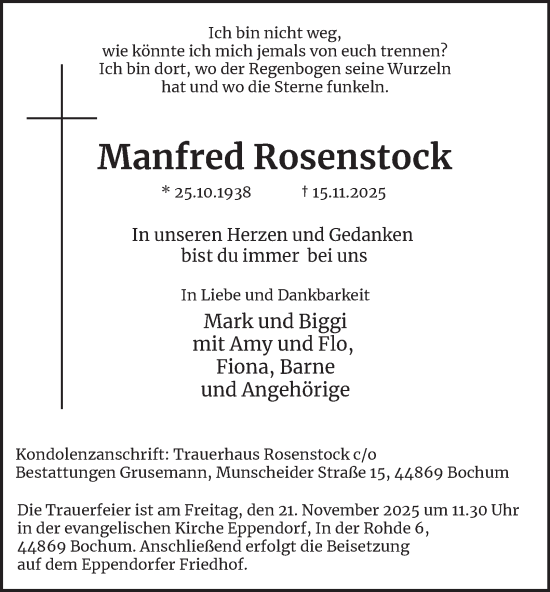 Traueranzeige von Manfred Rosenstock von Tageszeitung