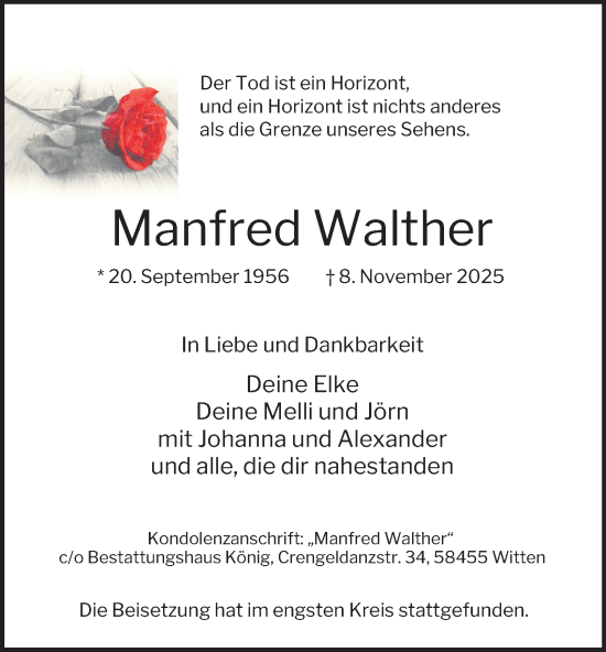 Traueranzeige von Manfred Walther von Tageszeitung