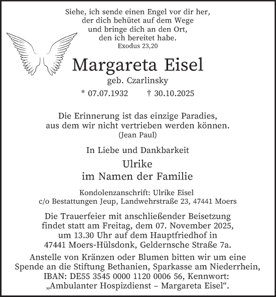 Traueranzeige von Margareta Eisel von Tageszeitung