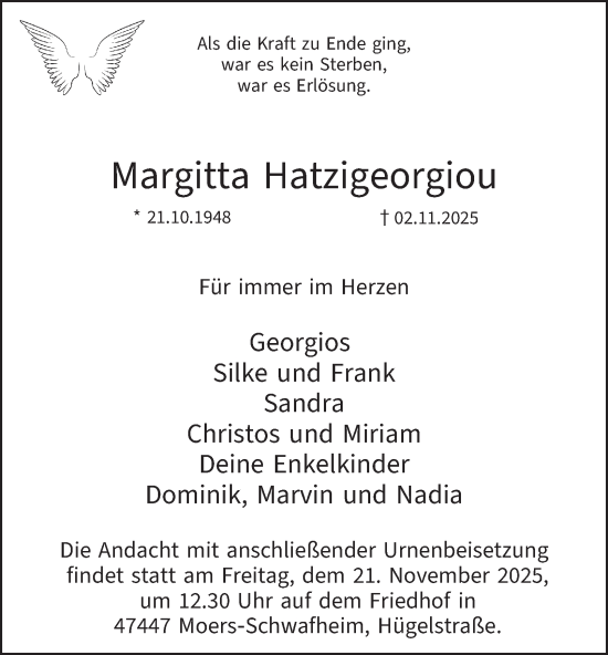 Traueranzeige von Margitta Hatzigeorgiou von Tageszeitung