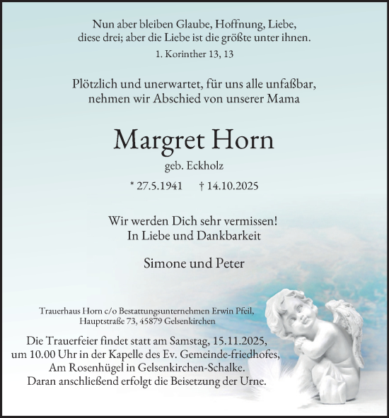 Traueranzeige von Margret Horn von Tageszeitung