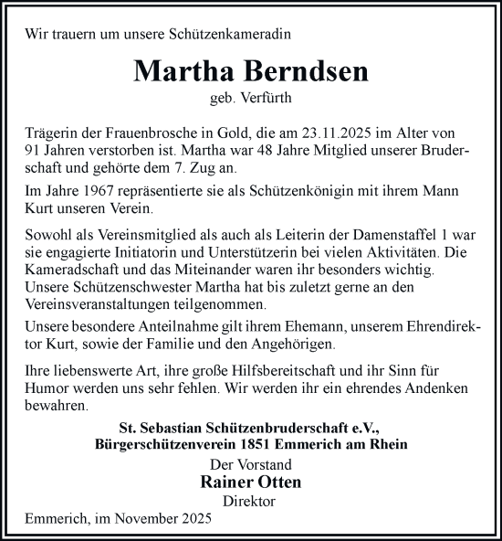 Traueranzeige von Martha Berndsen von Tageszeitung