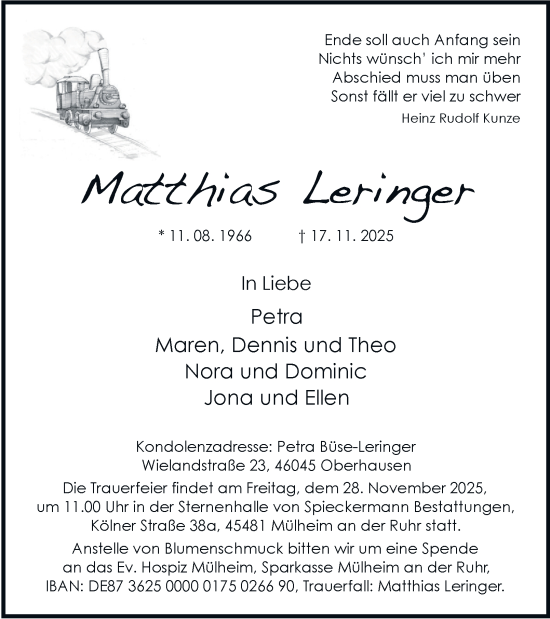 Traueranzeige von Matthias Leringer von Tageszeitung