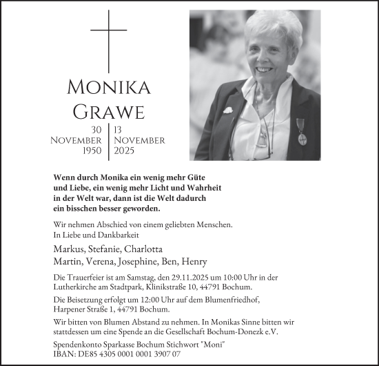 Traueranzeige von Monika Grawe von Tageszeitung