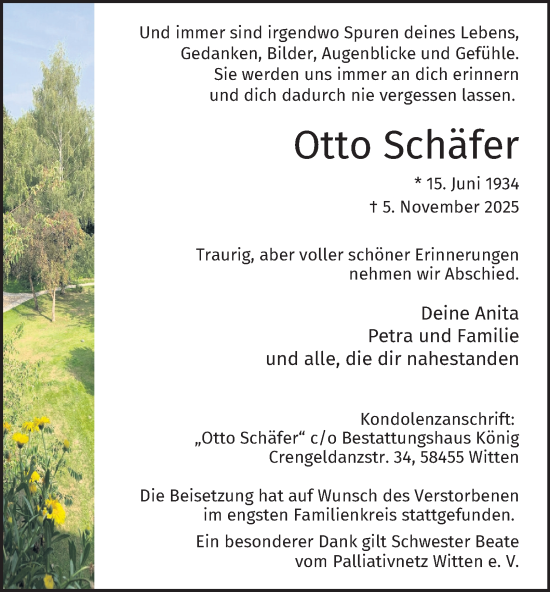 Traueranzeige von Otto Schäfer von Tageszeitung