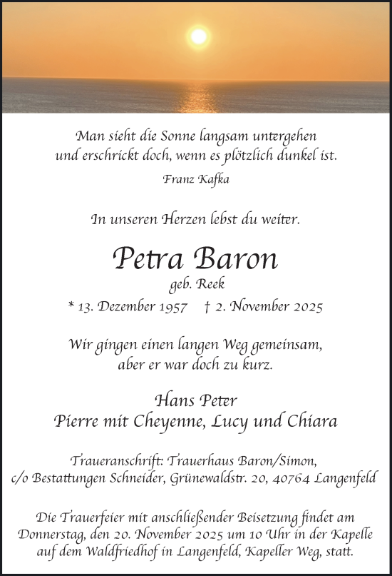 Traueranzeige von Petra Baron von Tageszeitung