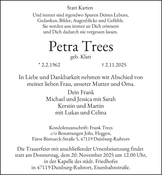 Traueranzeige von Petra Trees von Tageszeitung