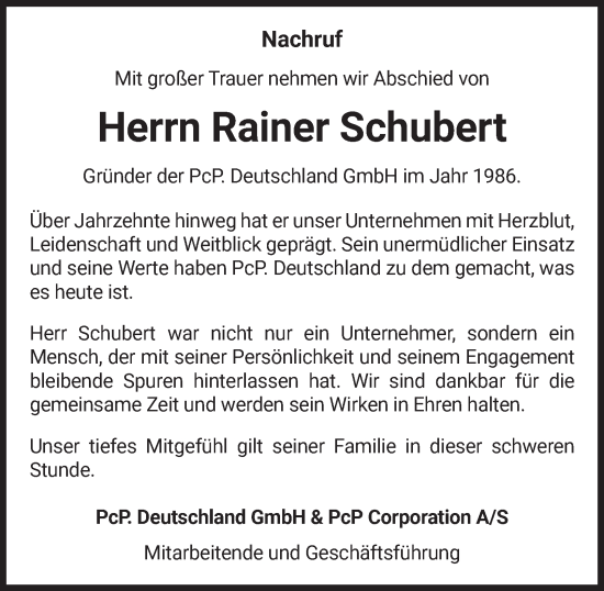Traueranzeige von Rainer Schubert von Tageszeitung