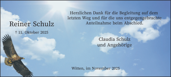 Traueranzeige von Reiner Schulz von Tageszeitung