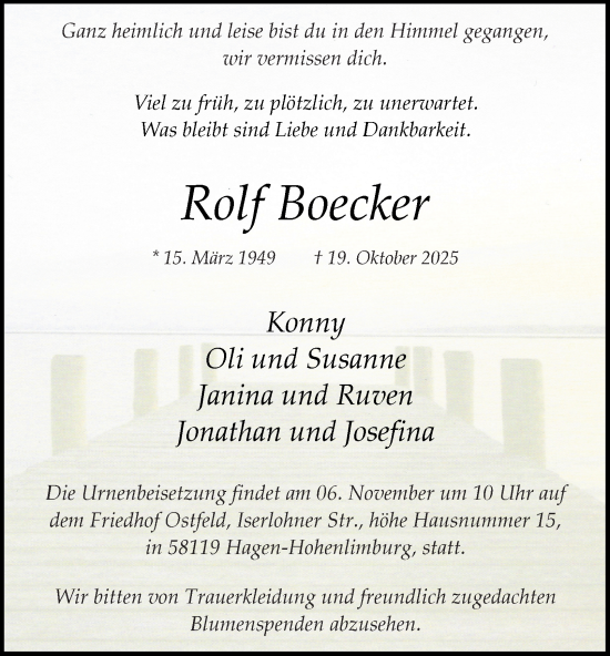 Traueranzeige von Rolf Boecker von Tageszeitung