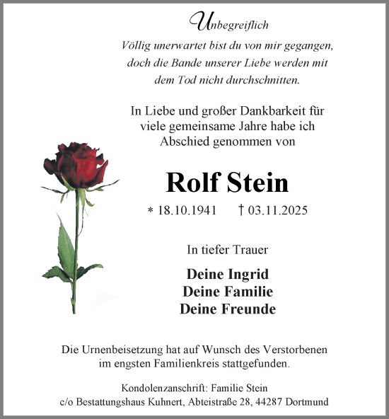 Traueranzeige von Rolf Stein von Tageszeitung