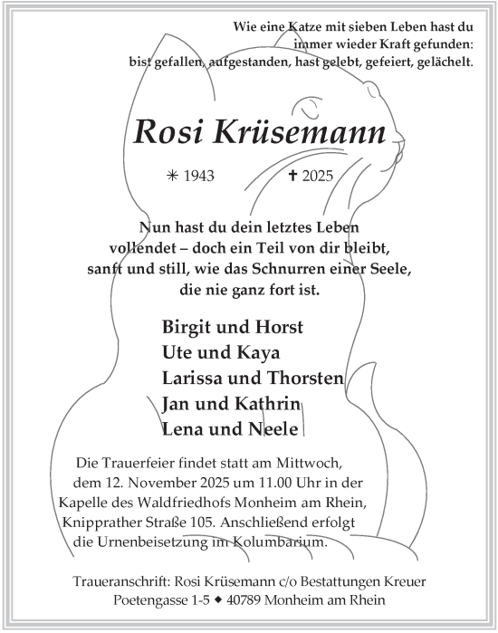Traueranzeige von Rosi Krüsemann von Tageszeitung
