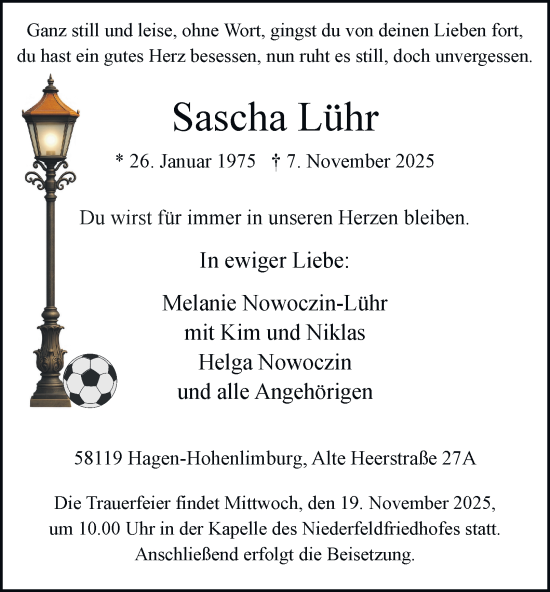 Traueranzeige von Sascha Lühr von Tageszeitung