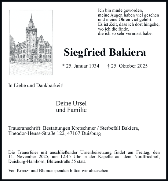 Traueranzeige von Siegfried Bakiera von Tageszeitung