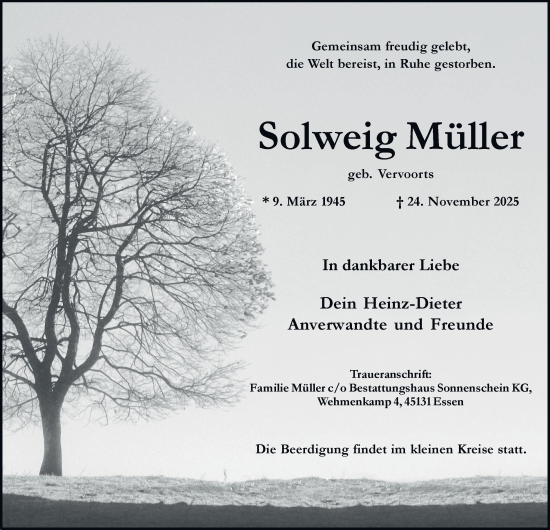 Traueranzeige von Solweig Müller von Tageszeitung