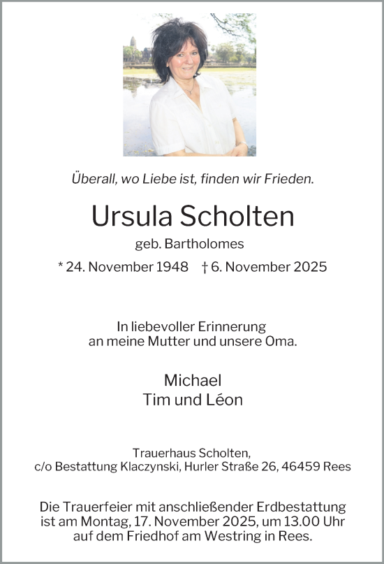Traueranzeige von Ursula Scholten von Tageszeitung