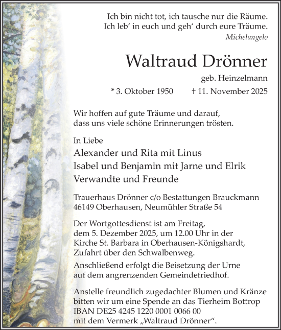 Traueranzeige von Waltraud Drönner von Tageszeitung