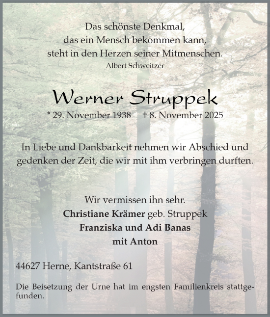 Traueranzeige von Werner Struppek von Tageszeitung