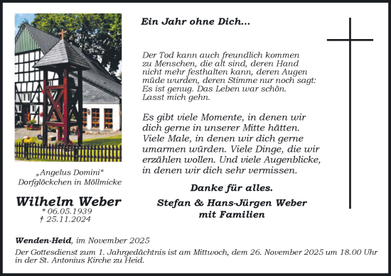 Traueranzeige von Wilhelm Weber von Tageszeitung