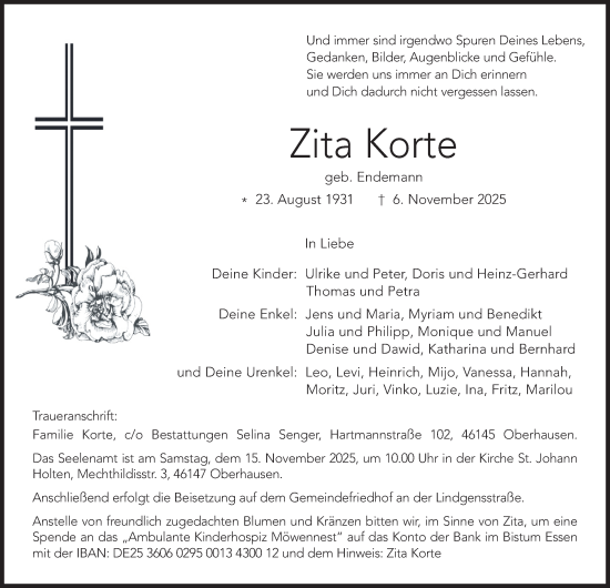Traueranzeige von Zita Korte von Tageszeitung