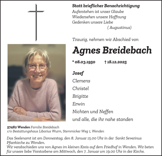 Traueranzeige von Agnes Breidebach von Tageszeitung