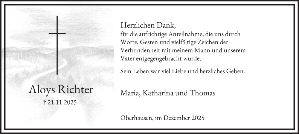  Traueranzeige für Aloys Richter vom 13.12.2025 aus Tageszeitung