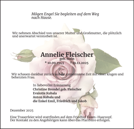 Traueranzeige von Annelie Fleischer von Tageszeitung