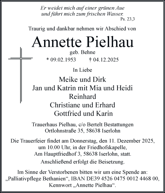 Traueranzeige von Annette Pielhau von Tageszeitung
