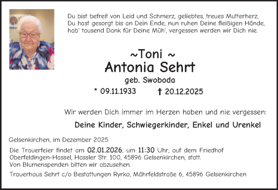 Traueranzeige von Antonia Sehrt von Tageszeitung