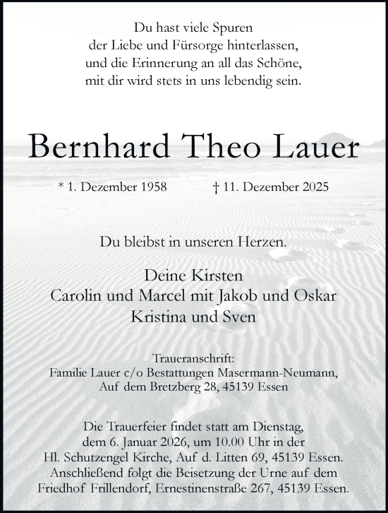 Traueranzeige von Bernhard Theo Lauer von Tageszeitung