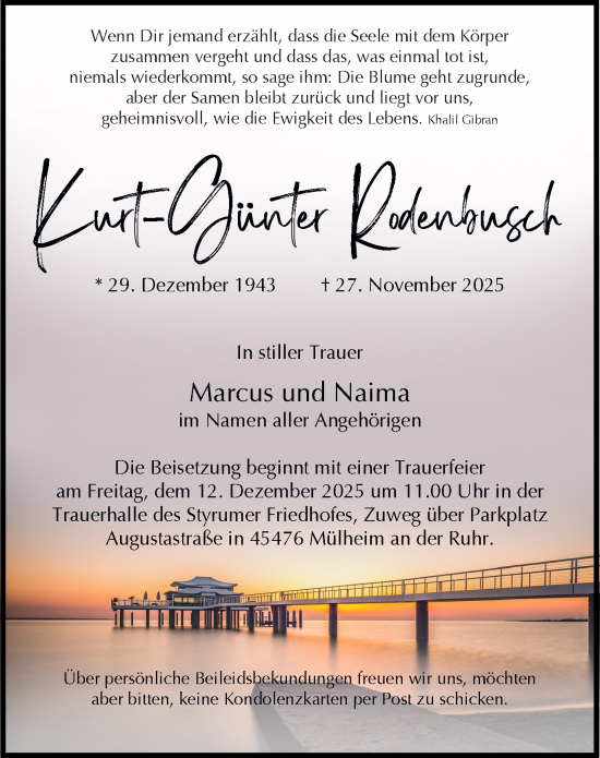 Traueranzeige von Kurt-Günter Rodenbusch von Tageszeitung