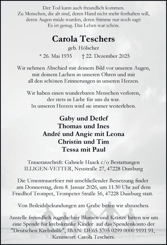 Traueranzeige von Carola Teschers von Tageszeitung