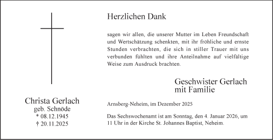 Traueranzeige von Christa Gerlach von Tageszeitung