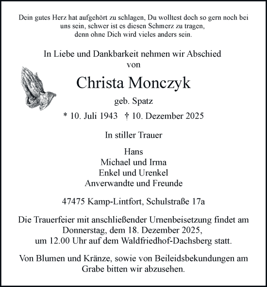 Traueranzeige von Christa Monczyk von Tageszeitung