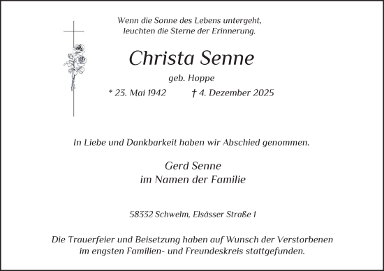 Traueranzeige von Christa Senne von Tageszeitung