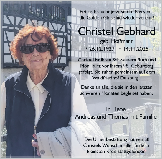 Traueranzeige von Christel Gebhard von Tageszeitung