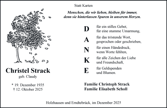 Traueranzeige von Christel Strack von Tageszeitung