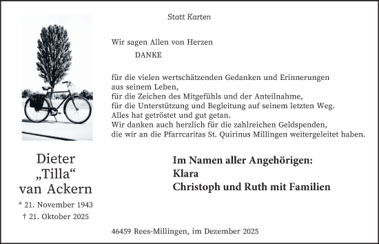 Traueranzeige von Dieter van Ackern von Tageszeitung
