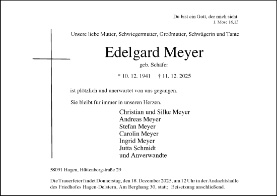 Traueranzeige von Edelgard Meyer von Tageszeitung