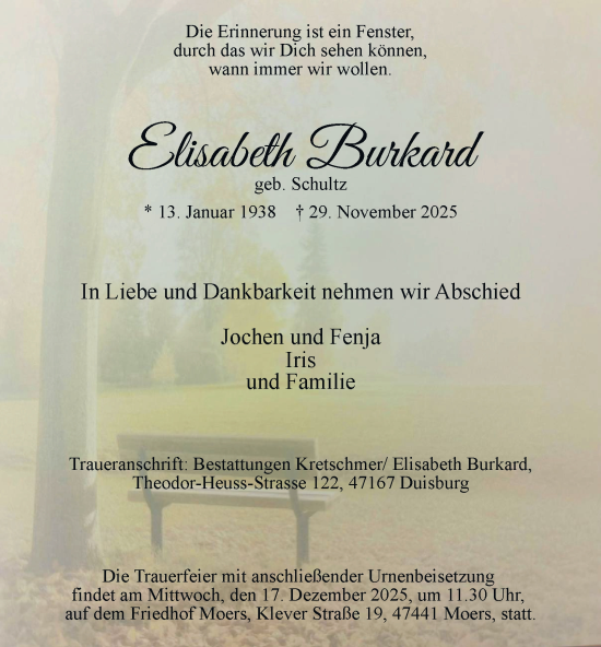 Traueranzeige von Elisabeth Burkard von Tageszeitung