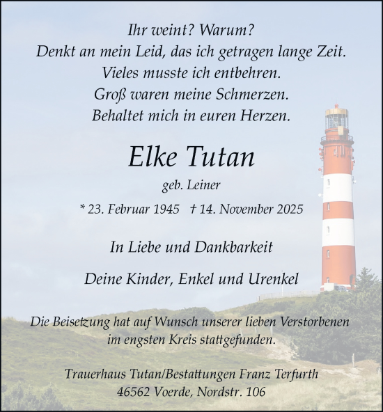 Traueranzeige von Elke Tutan von Tageszeitung