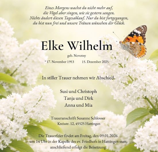 Traueranzeige von Elke Wilhelm von Tageszeitung