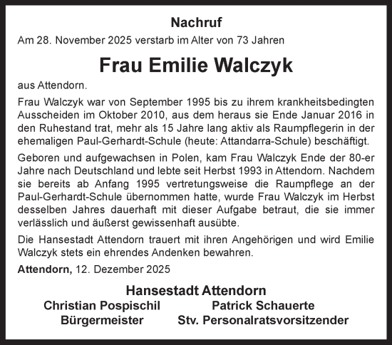 Traueranzeige von Emilie Walczyk von Tageszeitung